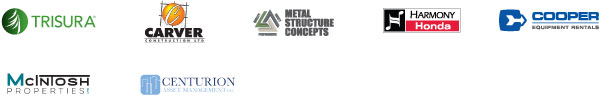 Trisura Guarantee Insurance Company, Carver Construction, Metal Structure Concepts, Harmony Honda, Cooper Equipment Rentals, McIntosh Properties, and Centurion Asset Management