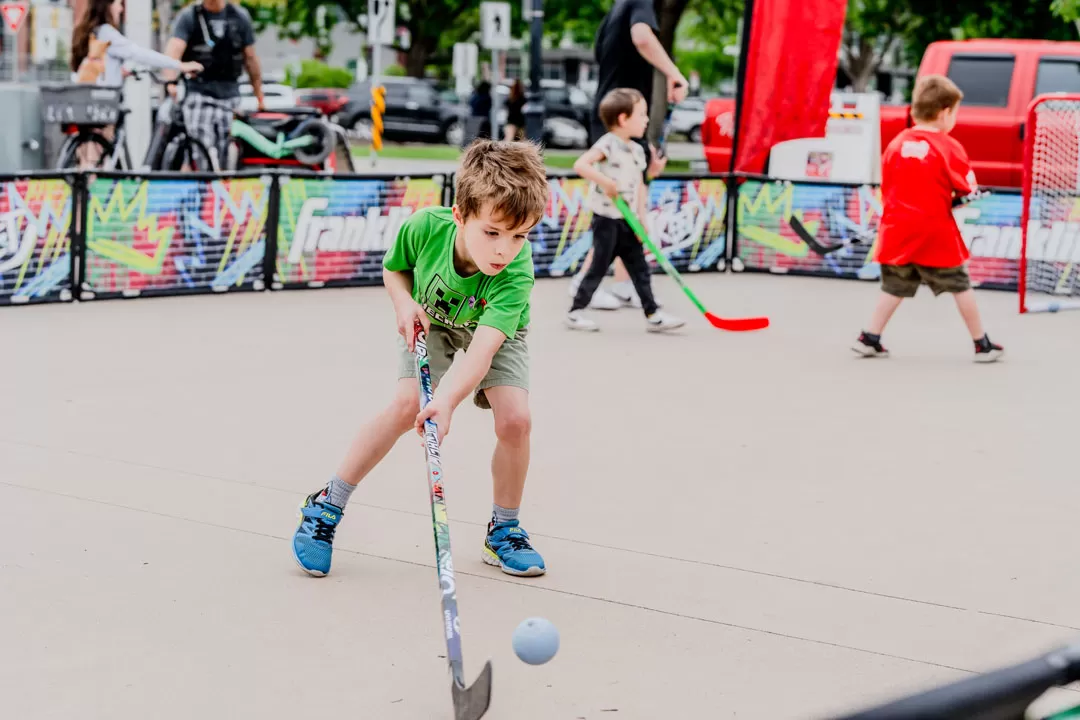 Children participating in NHL STREET through the YMCA of Southern Interior BC