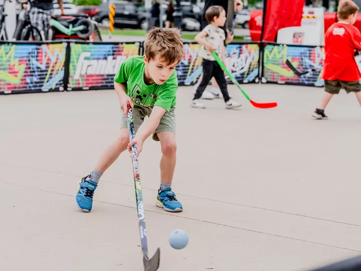 Children participating in NHL STREET through the YMCA of Southern Interior BC