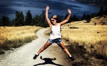 woman jumping outside