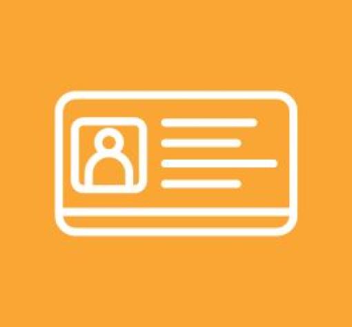 Golden Yellow background with a white icon of photo ID on top.